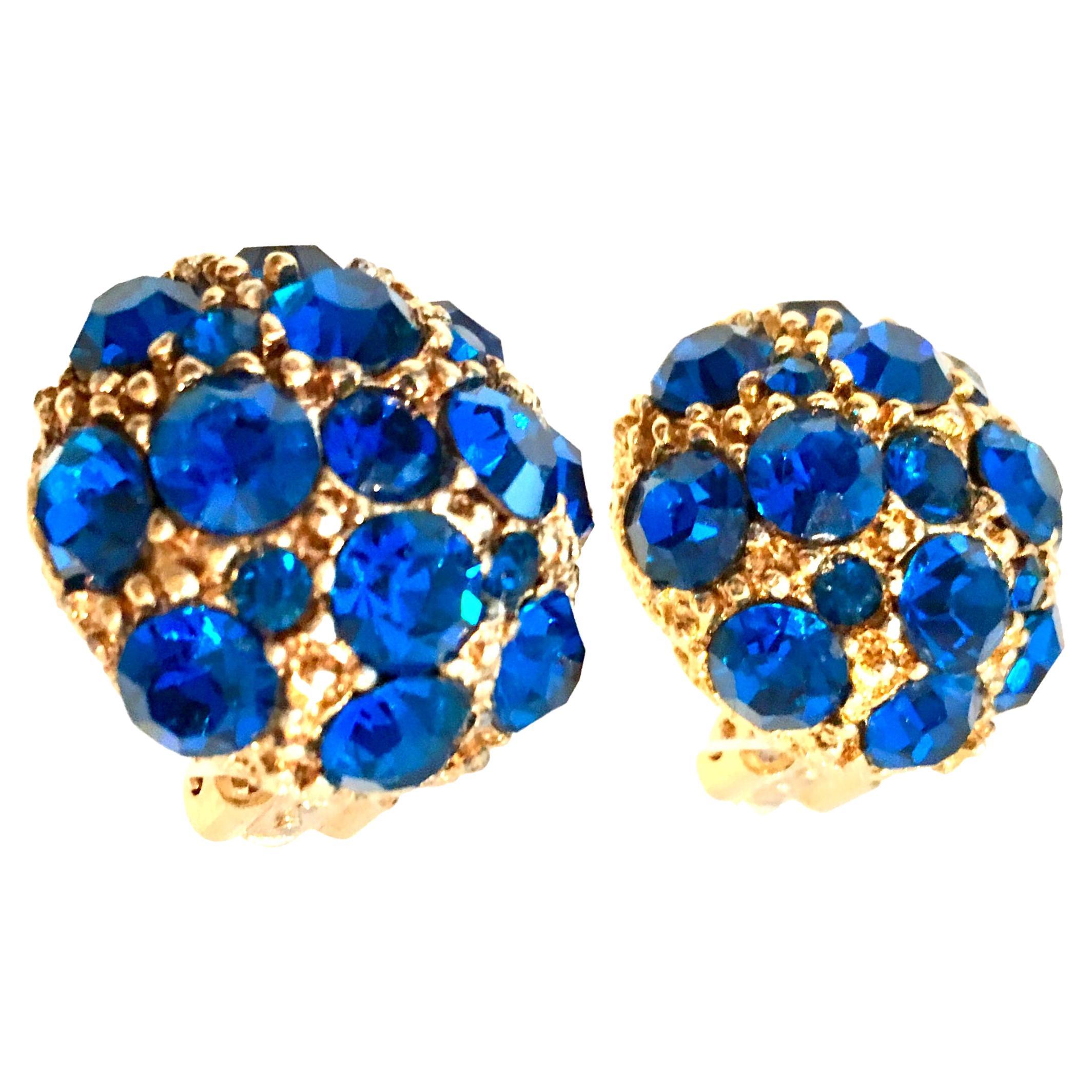 20th Century Gold & Sapphire Blue Swarovski Crystal Earrings For Sale