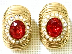 20th Century Gold & Swarovski Cry stal Earrings By, Christian Dior