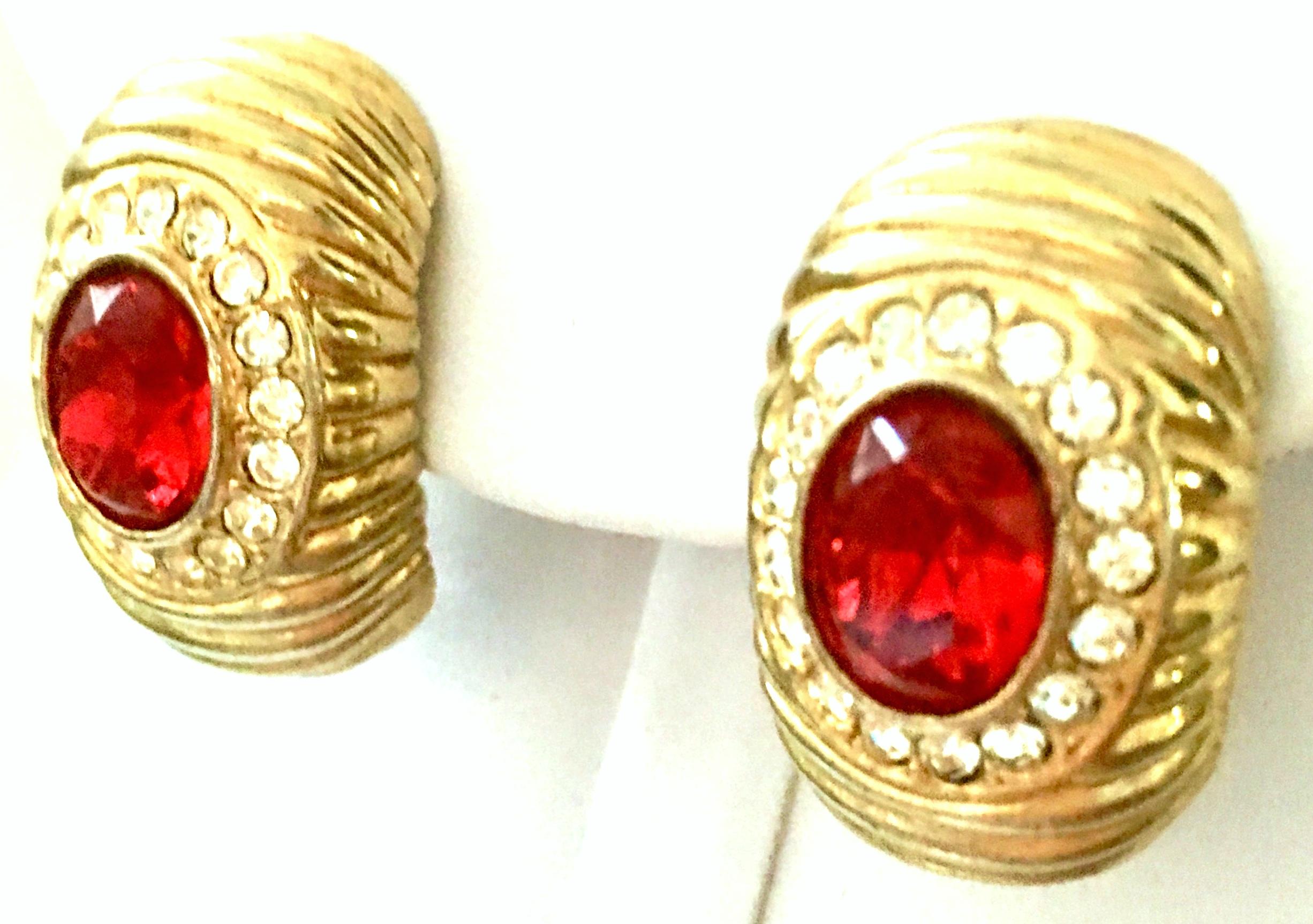 20th Century Gold & Swarovski Cry stal Earrings By, Christian Dior In Good Condition For Sale In West Palm Beach, FL