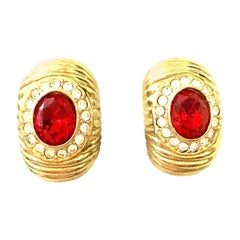 20th Century Gold & Swarovski Cry stal Earrings By, Christian Dior