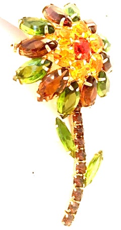 20th Century "Julianna" Style Gold & Swarovski Crystal Flower Brooch