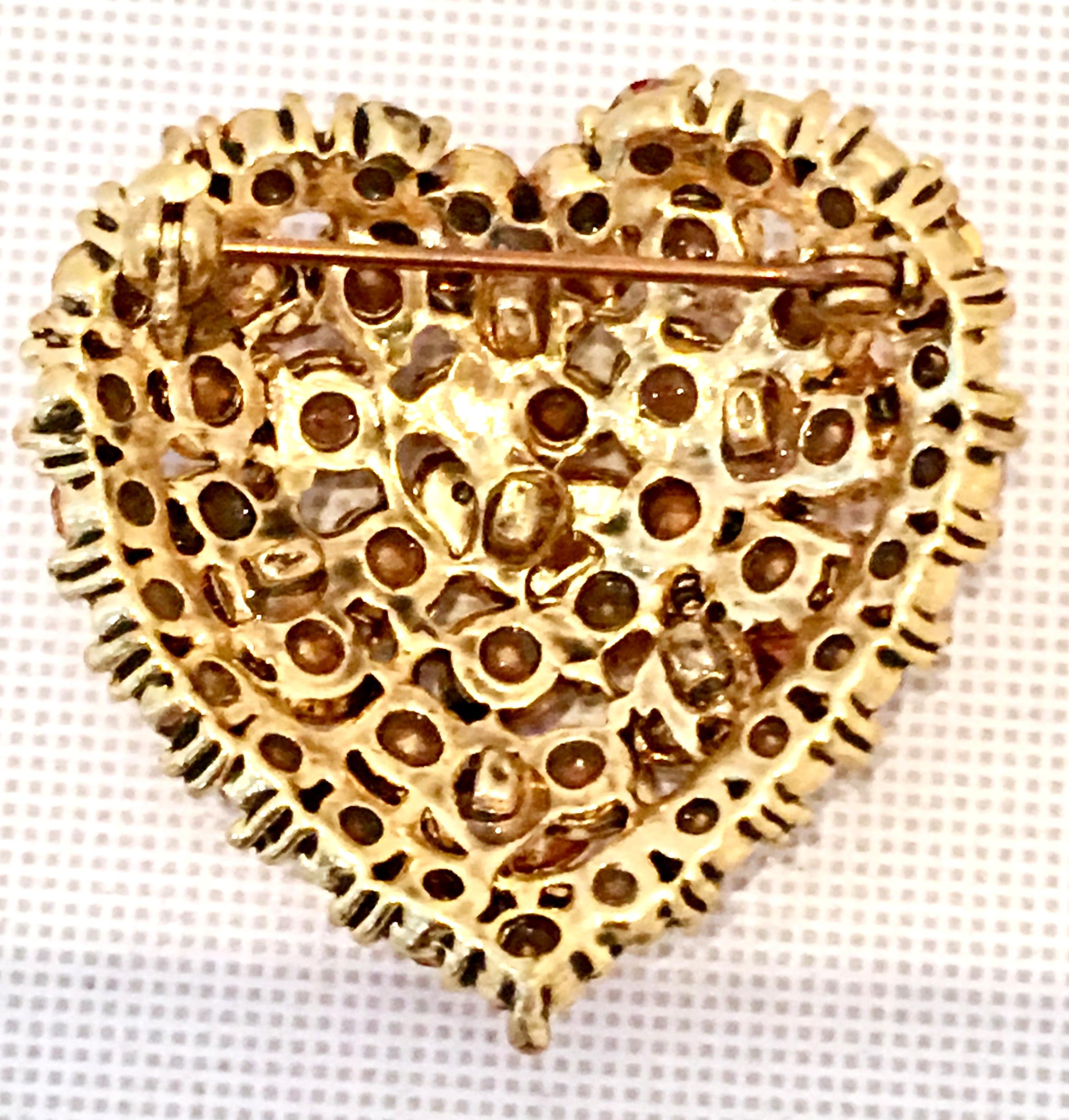 20th Century Gold & Swarovski Crystal Heart Form Brooch 7