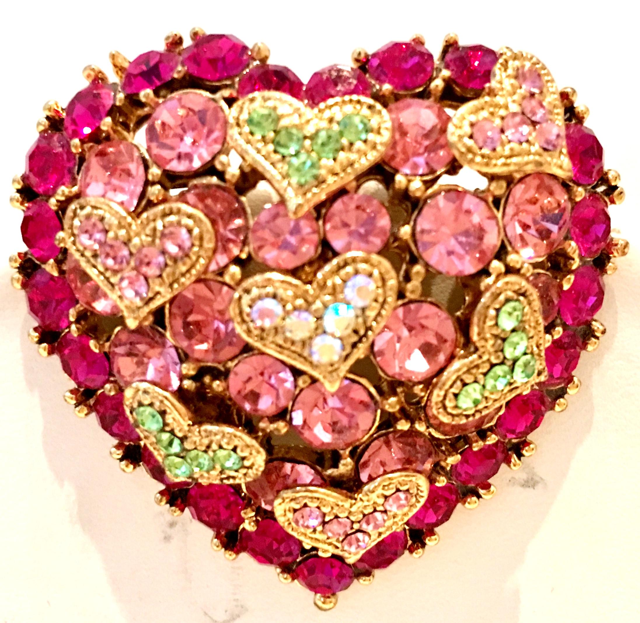 20th Century Gold Plate & Swarovski Crystal Heart Form Brooch.