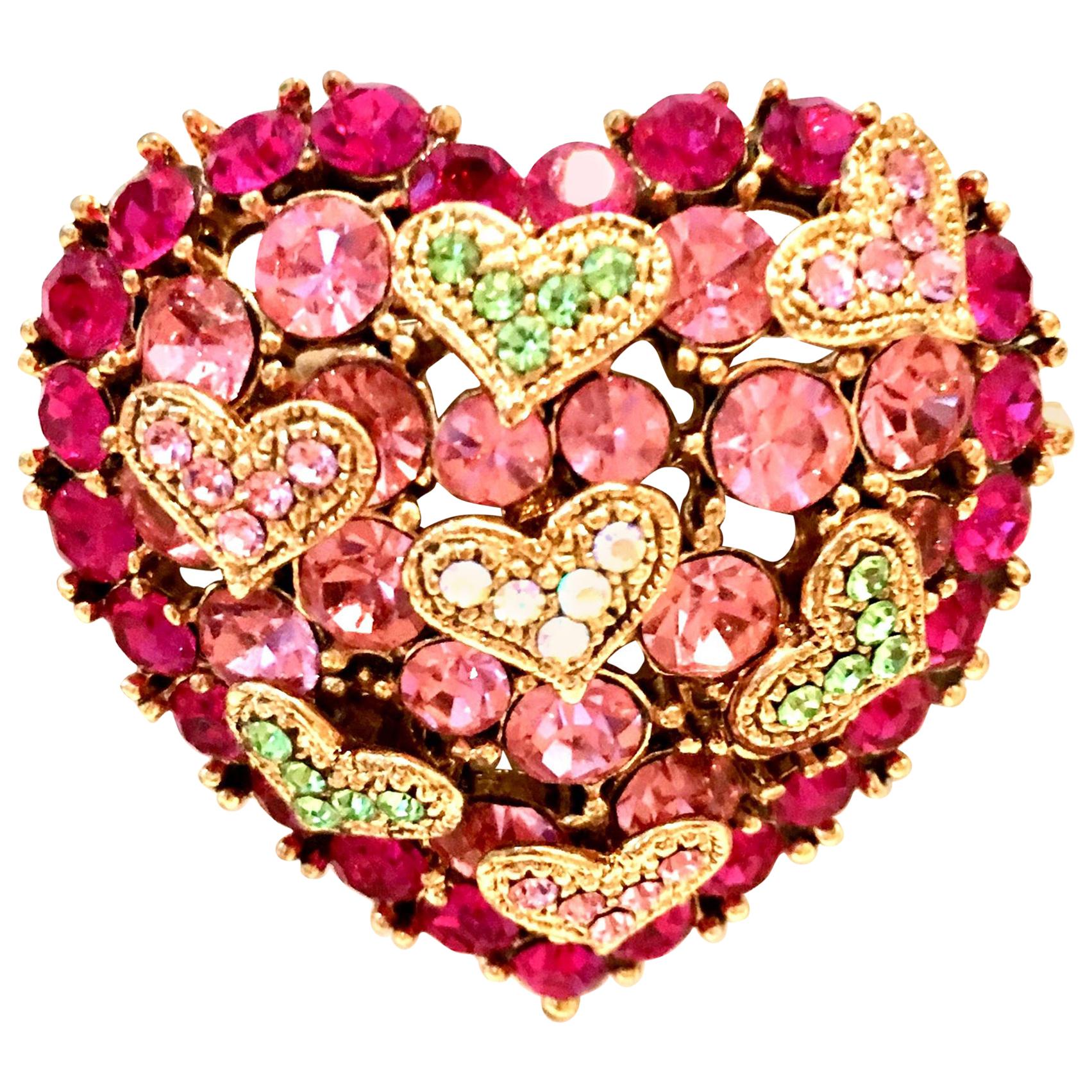 20th Century Gold & Swarovski Crystal Heart Form Brooch