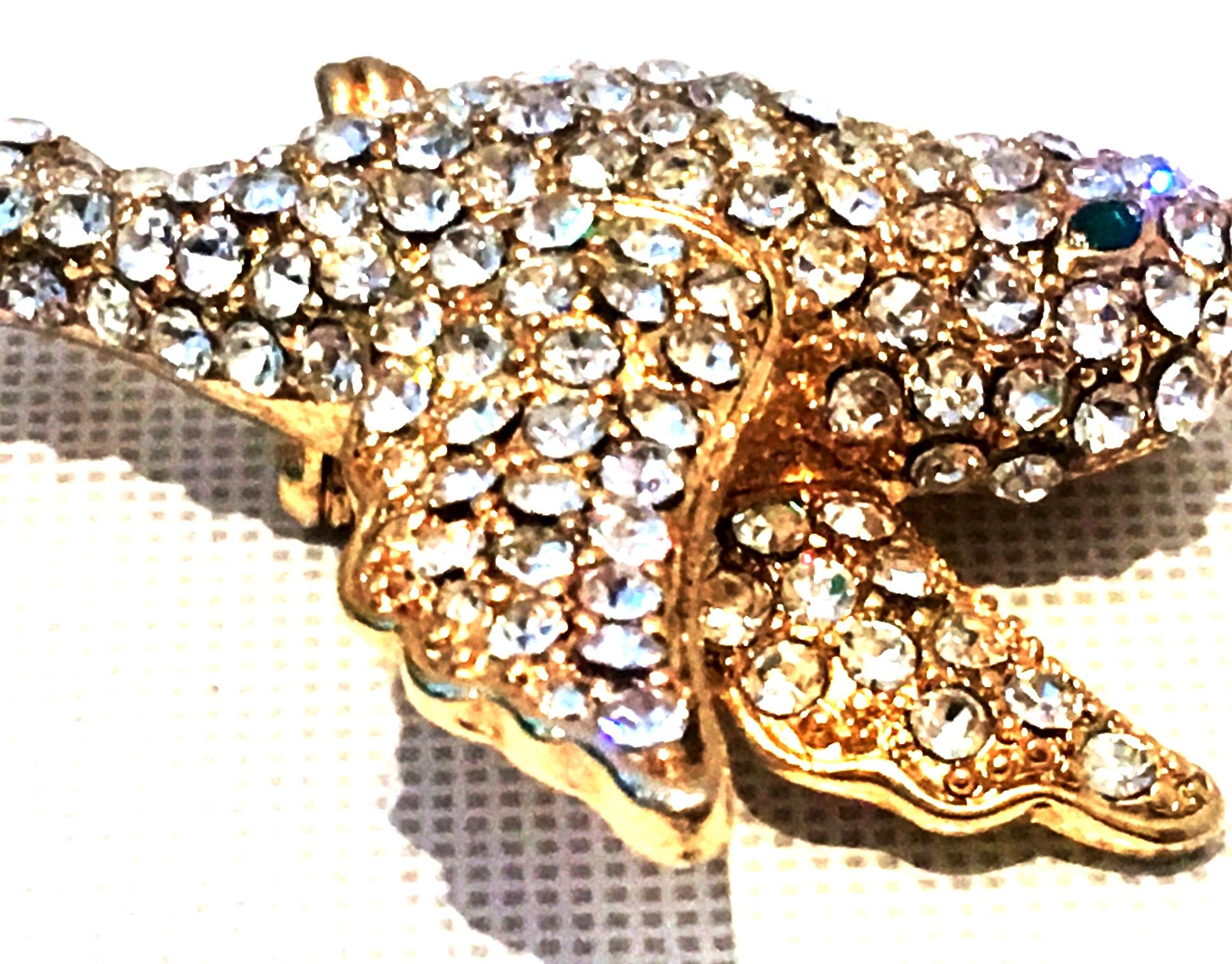 Women's or Men's 20th Century Gold & Swarovski Crystal Hummingbird Brooch