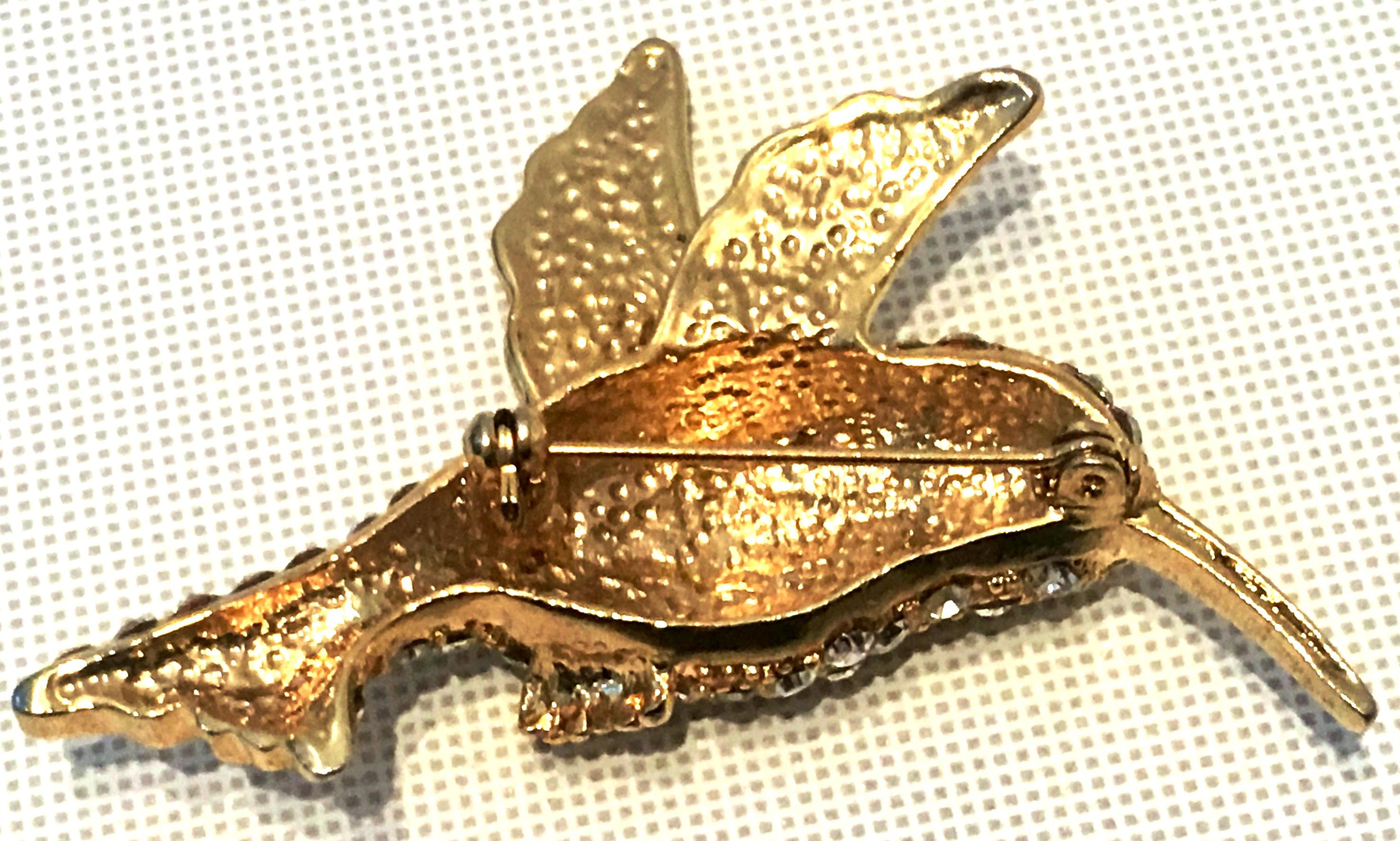 20th Century Gold & Swarovski Crystal Hummingbird Brooch 1
