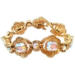 Vintage 20th Century Gold & Swarovski Crystal Link Style Bracelet By, Coro