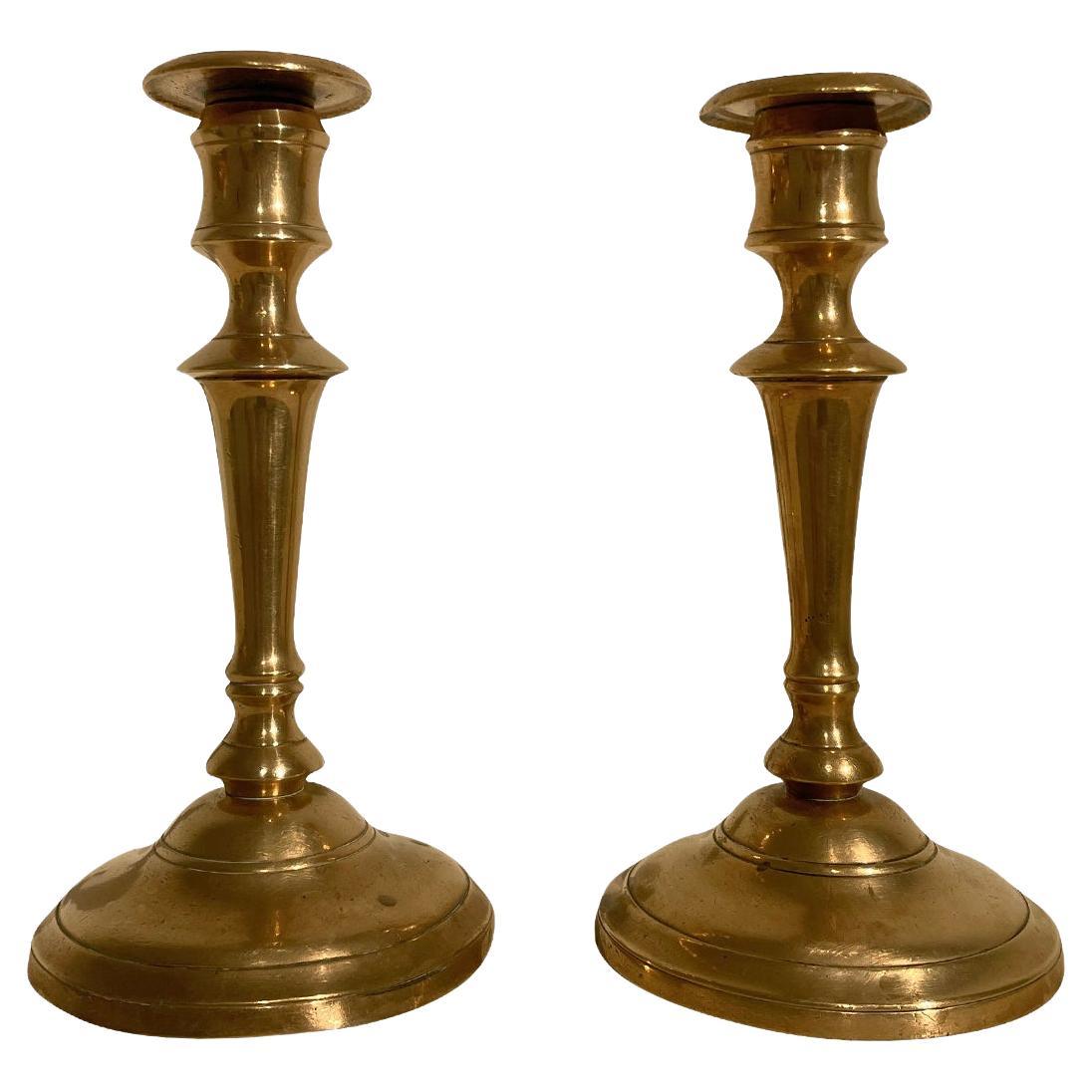20th Century Gold Swedish Gustavian Pair of Bronze Candle Holders by Skultuna For Sale