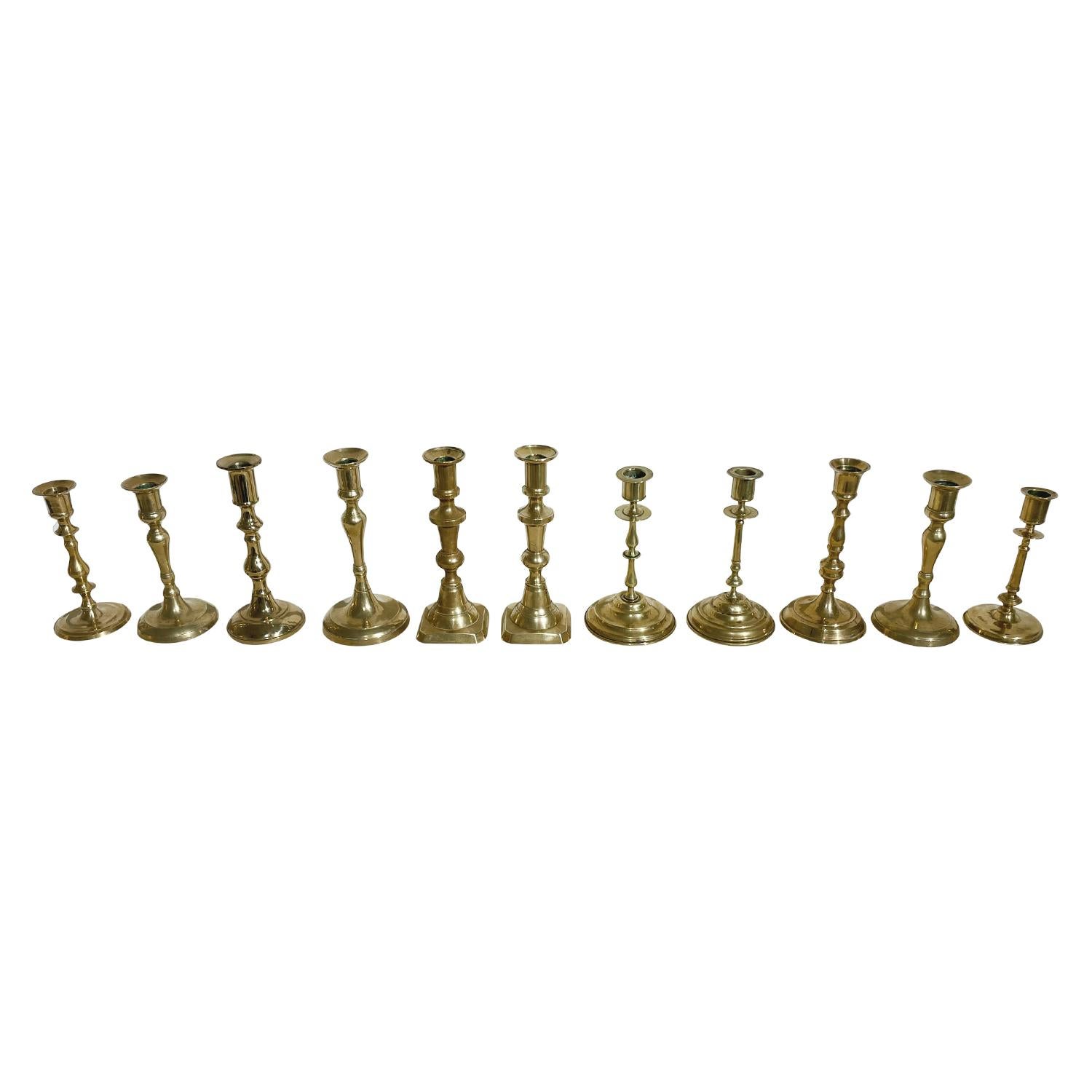 Hand-Crafted 20th Century Gold Swedish Gustavian Similar Set of Eleven Brass Candle Holders For Sale