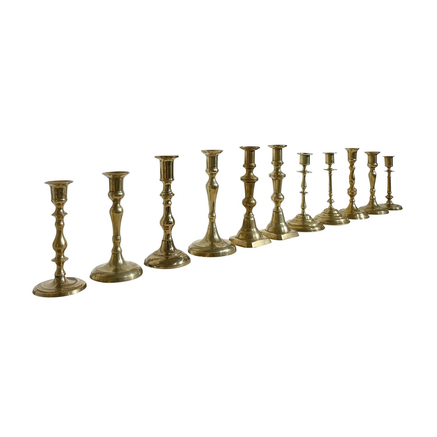 20th Century Gold Swedish Gustavian Similar Set of Eleven Brass Candle Holders In Good Condition For Sale In West Palm Beach, FL