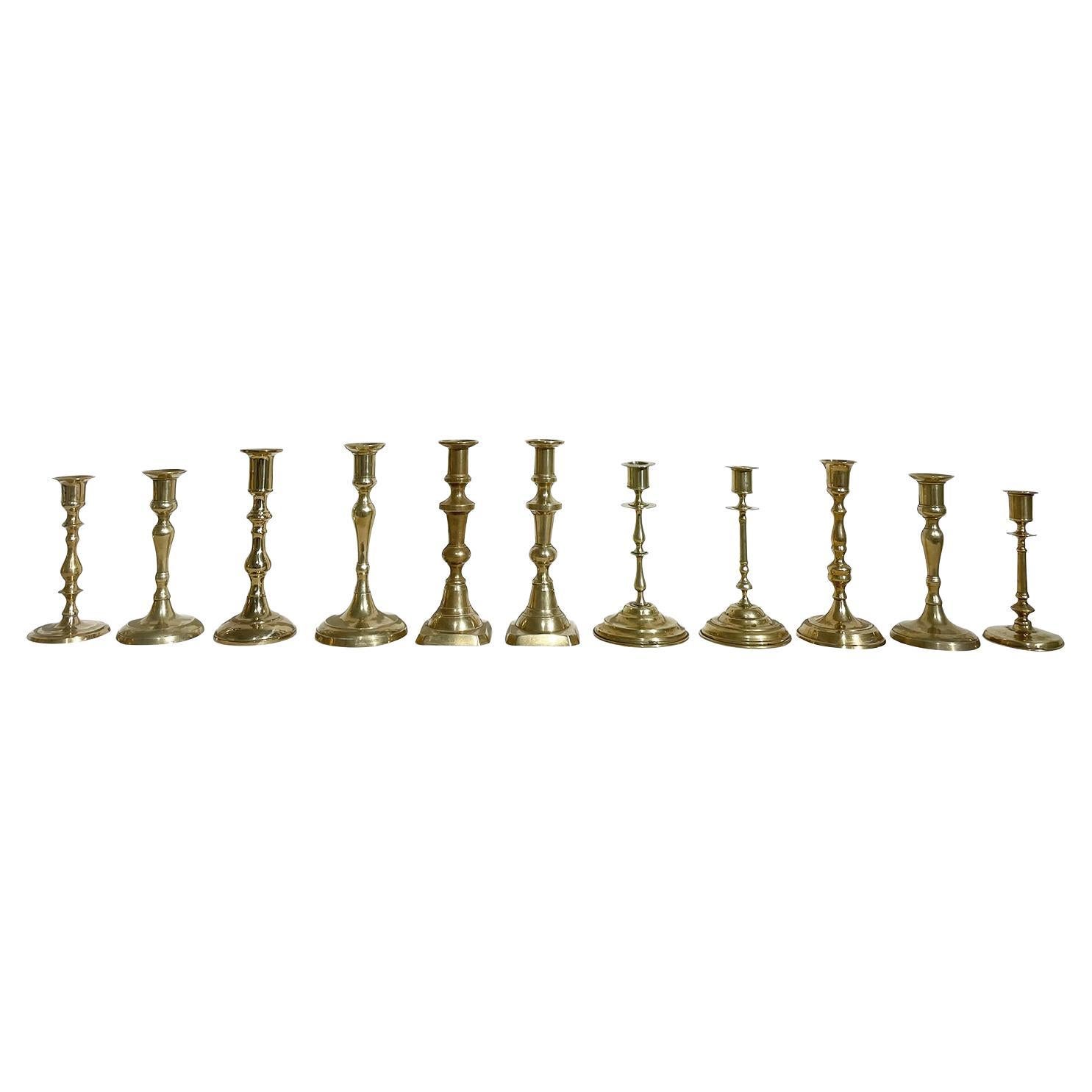 20th Century Gold Swedish Gustavian Similar Set of Eleven Brass Candle Holders For Sale