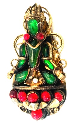 20th Century Gold Vermeil & Molded Glass Abstract Buddha Brooch