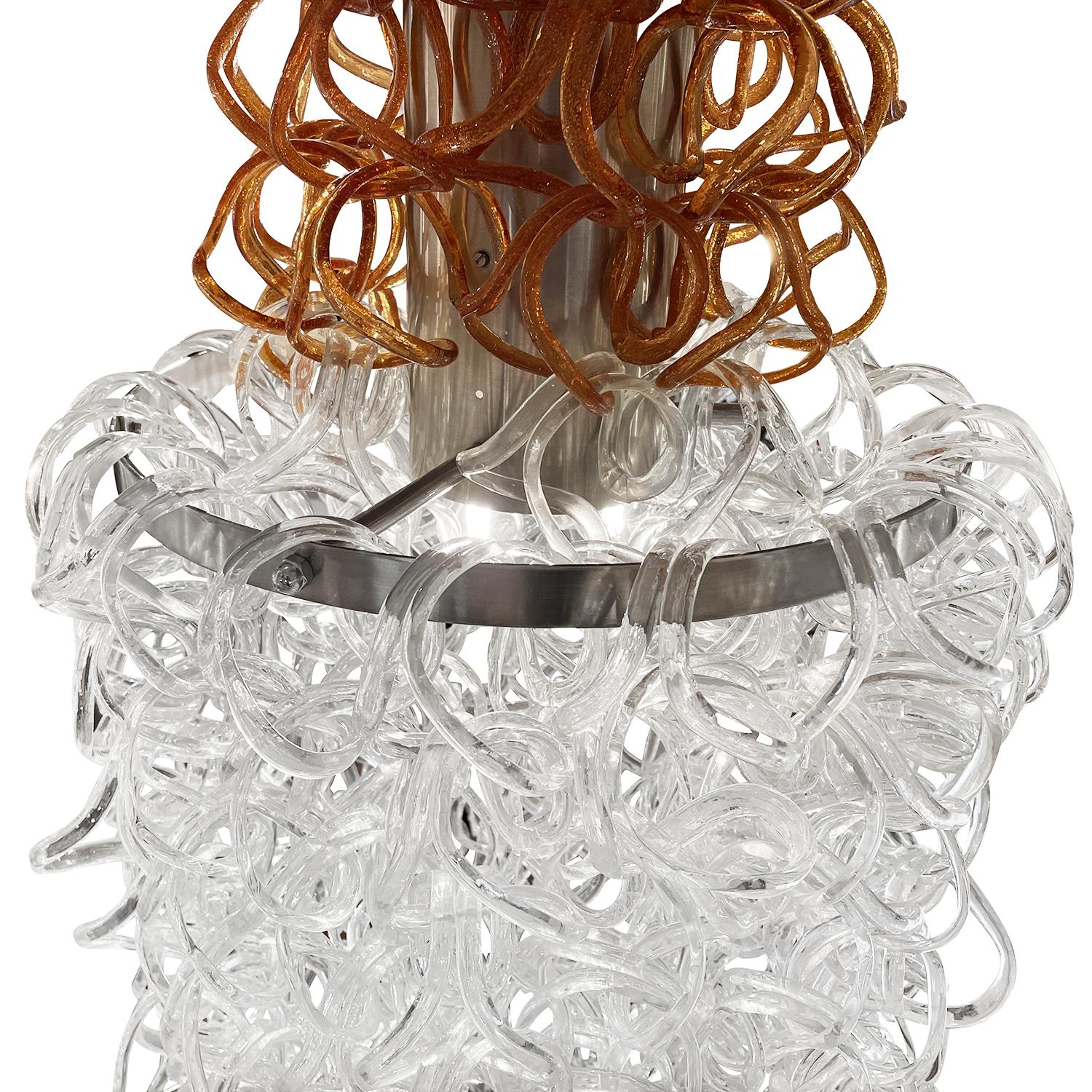 Italienische Kristallglas-Hängelampe aus der Mitte des 20. Jahrhunderts von Angelo Mangiarotti (Metall) im Angebot