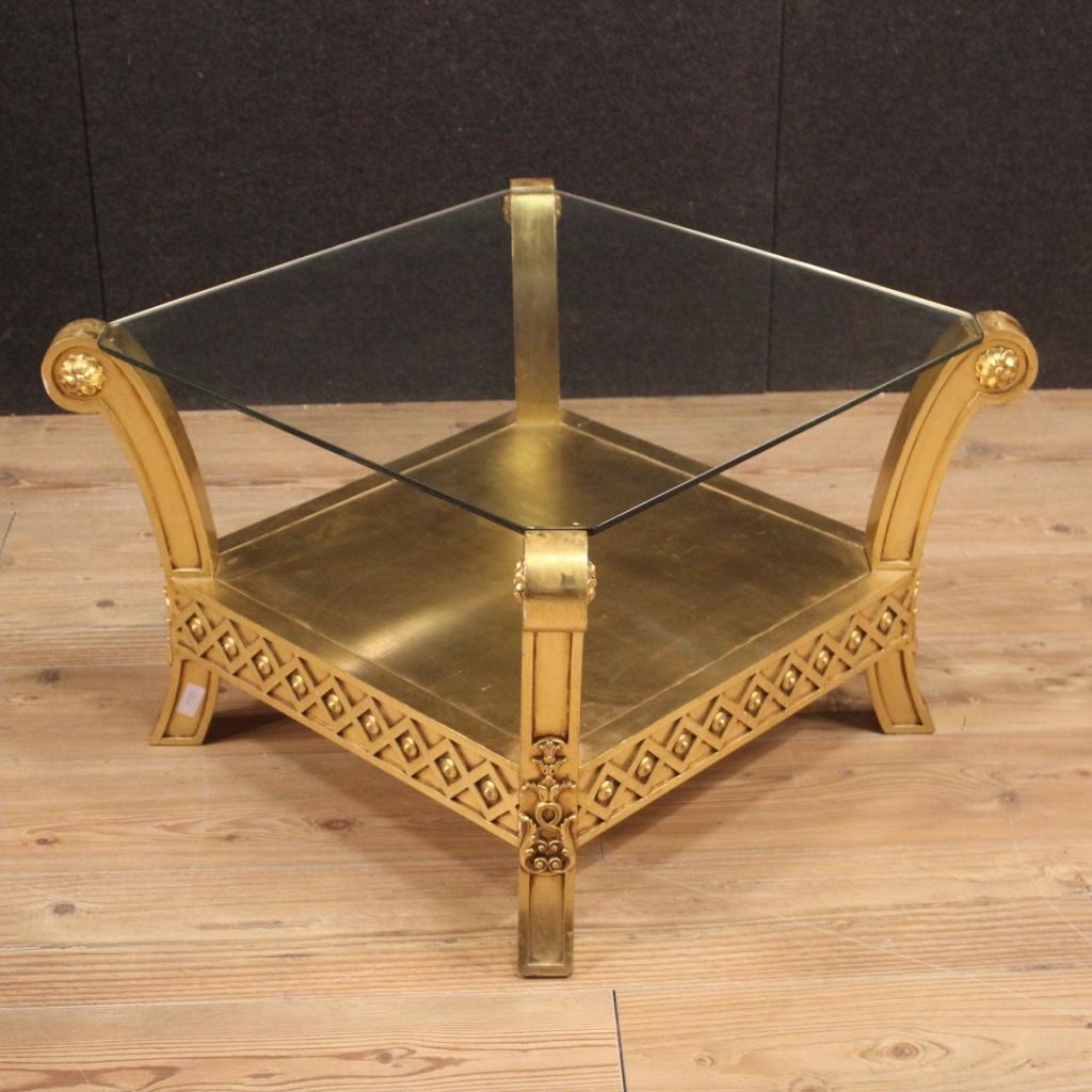 20th Century Gold Wood and Plaster with Glass Top French Coffee Table, 1970 3