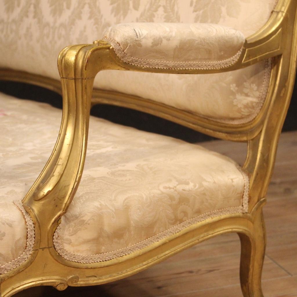 20th Century Gold Wood and Fabric French Louis XV Style Sofa, 1920 For Sale 3