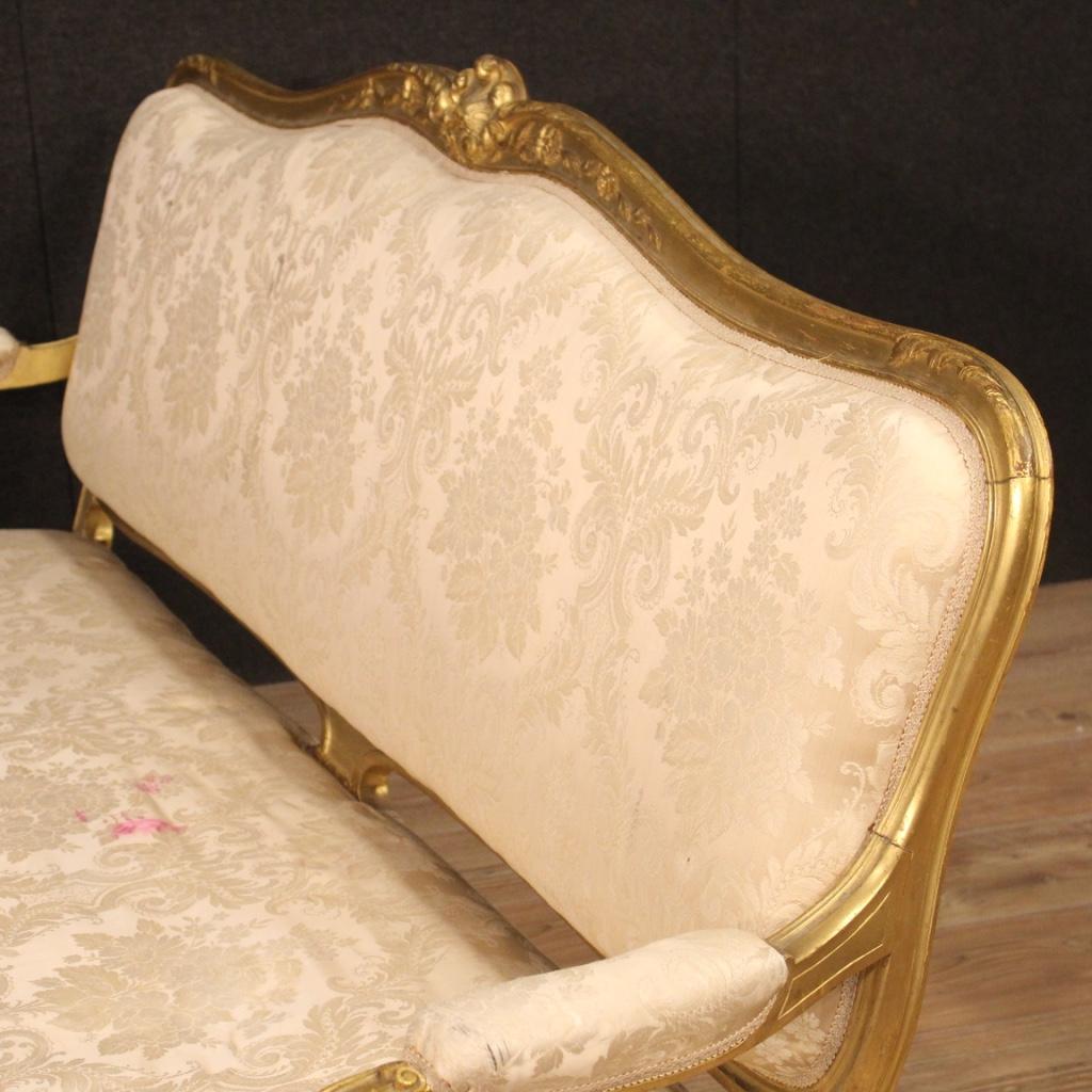 20th Century Gold Wood and Fabric French Louis XV Style Sofa, 1920 For Sale 4