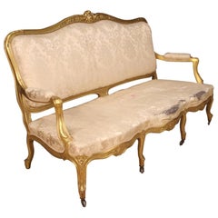 20th Century Gold Wood and Fabric French Louis XV Style Sofa, 1920