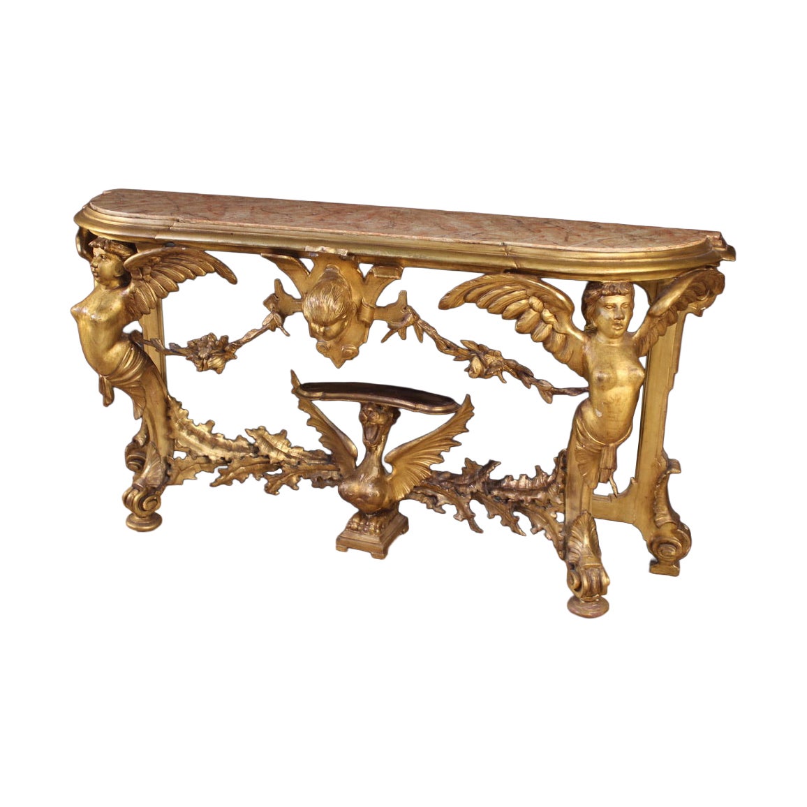 20th Century Gold Wood Italian Console Table, 1920 in vendita