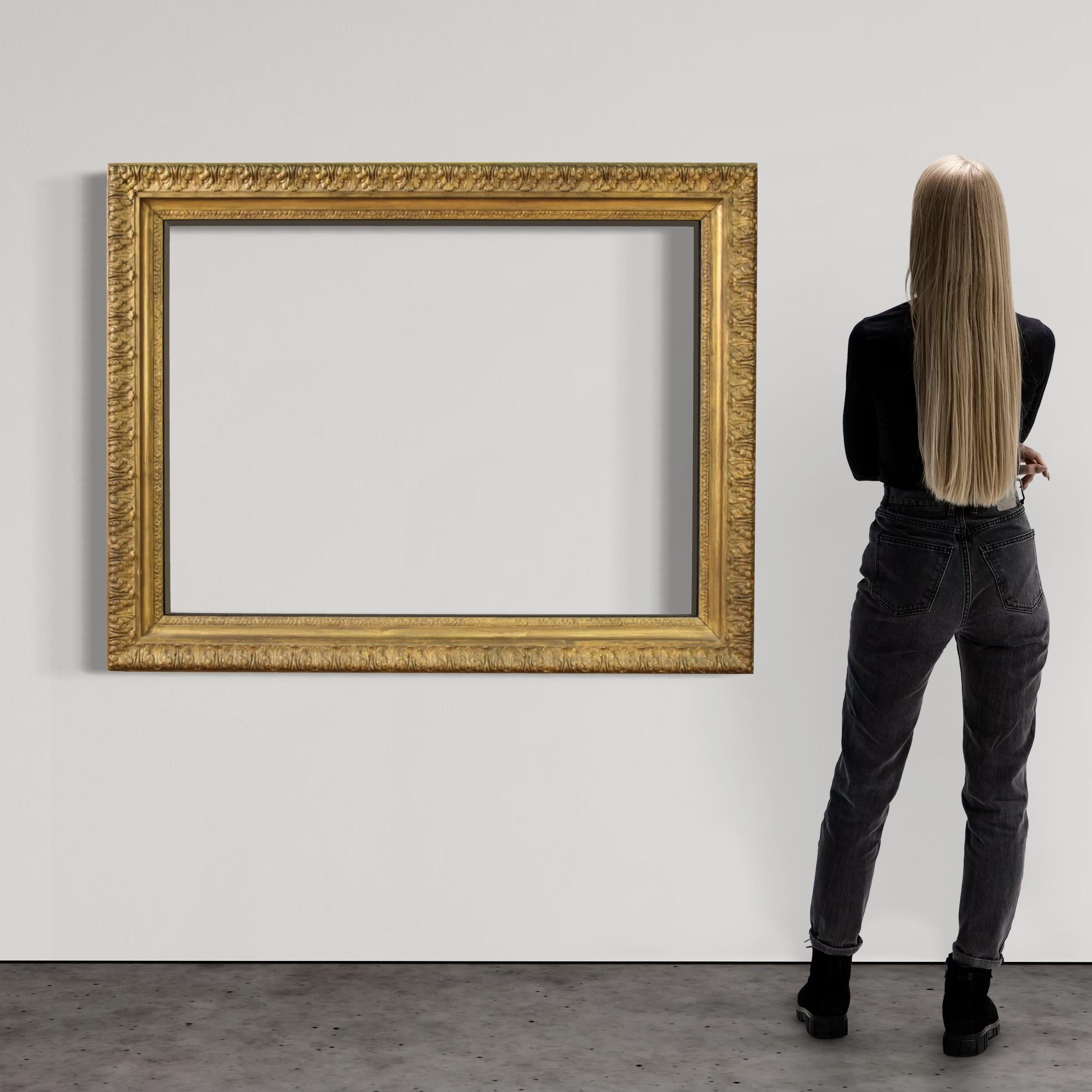 Great Italian frame from the mid-20th century. Object of beautiful size and pleasant impact, in wood and plaster, carved and gilded (bronze tint). Ideal frame to combine with a painting or mirror with the following maximum measurements: H 90 x W 120