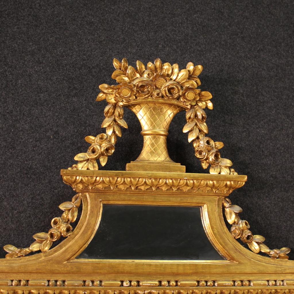 20th Century Gold Wood Italian Louis XVI Style Mirror, 1960 In Good Condition In Vicoforte, Piedmont