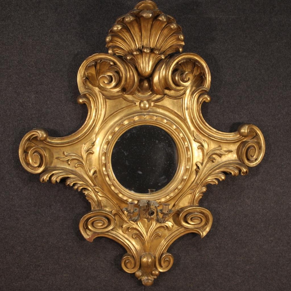 20th Century Gold Wood Italian Mirror Wall Light, 1960 3