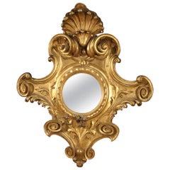 Vintage 20th Century Gold Wood Italian Mirror Wall Light, 1960
