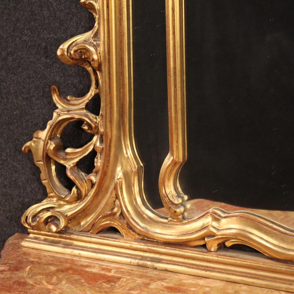 20th Century Gold Wood Marble Top Italian Louis XV Style Console with Mirror 6