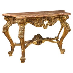 20th Century Gold Wood with Marble Top Italian Napoleon III Style Console Table
