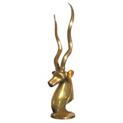 20th Century Golden Brass Antelope Animal Trophy Sculpture, France, 1940s