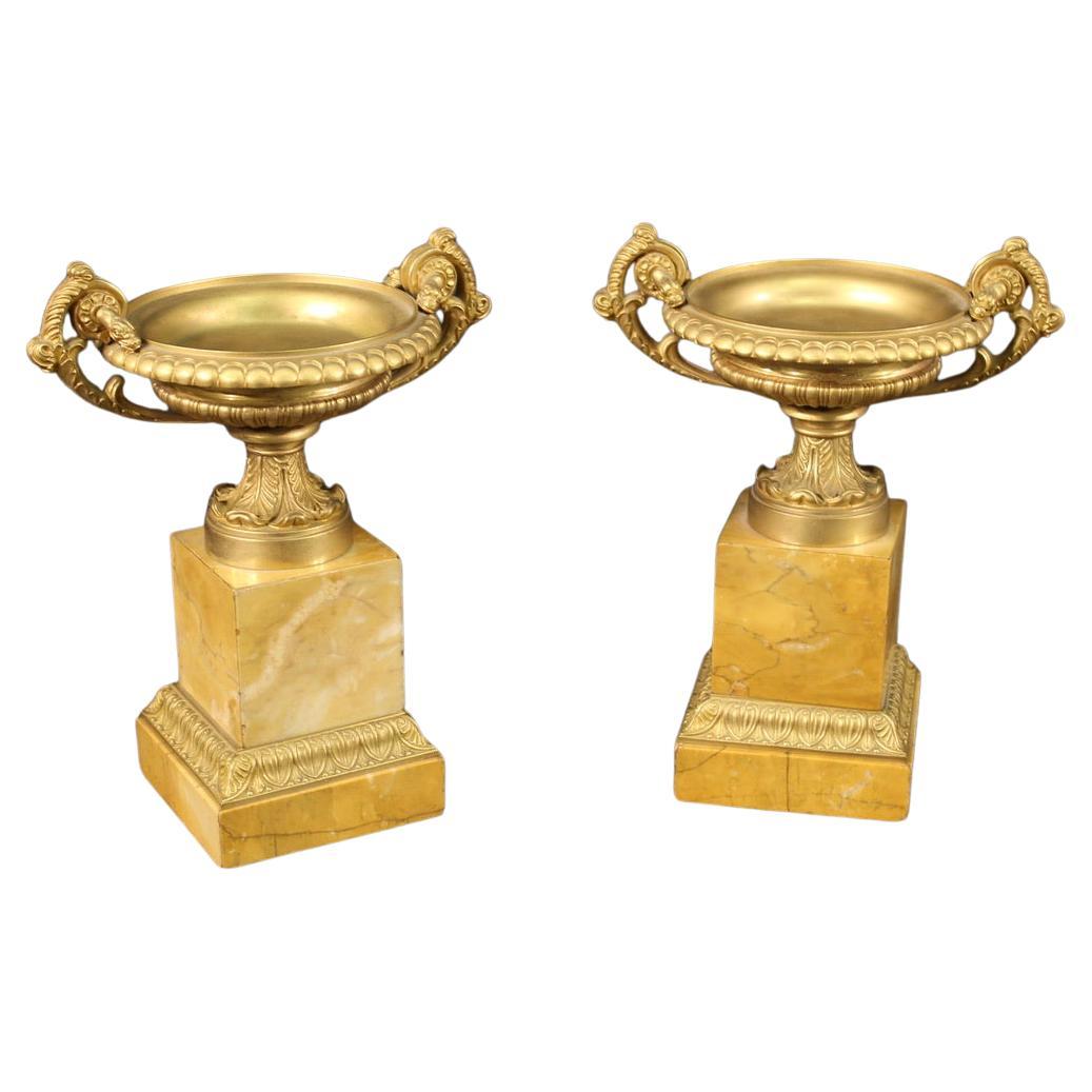 20th Century Golden Bronze and Yellow Marble Italian Centerpieces, 1930s For Sale