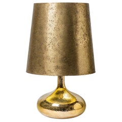 20th Century Golden Ceramic Table Lamp Shinny Gold Colors, circa 1950
