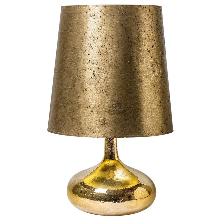 20th Century Golden Ceramic Table Lamp Shinny Gold Colors, circa 1950 For Sale at 1stDibs