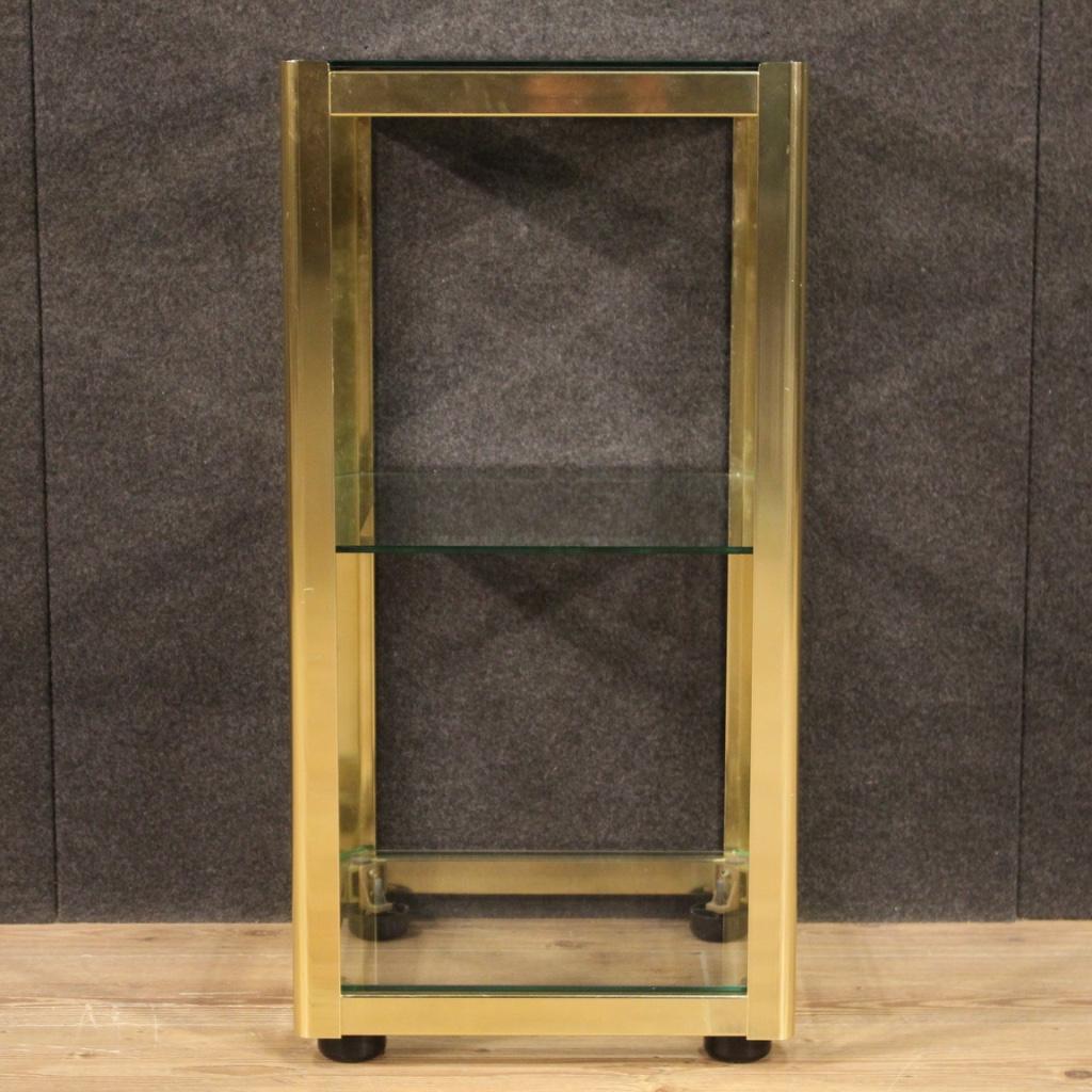 20th Century Golden Metal and Glass Italian Design Side Table, 1980 In Good Condition In Vicoforte, Piedmont