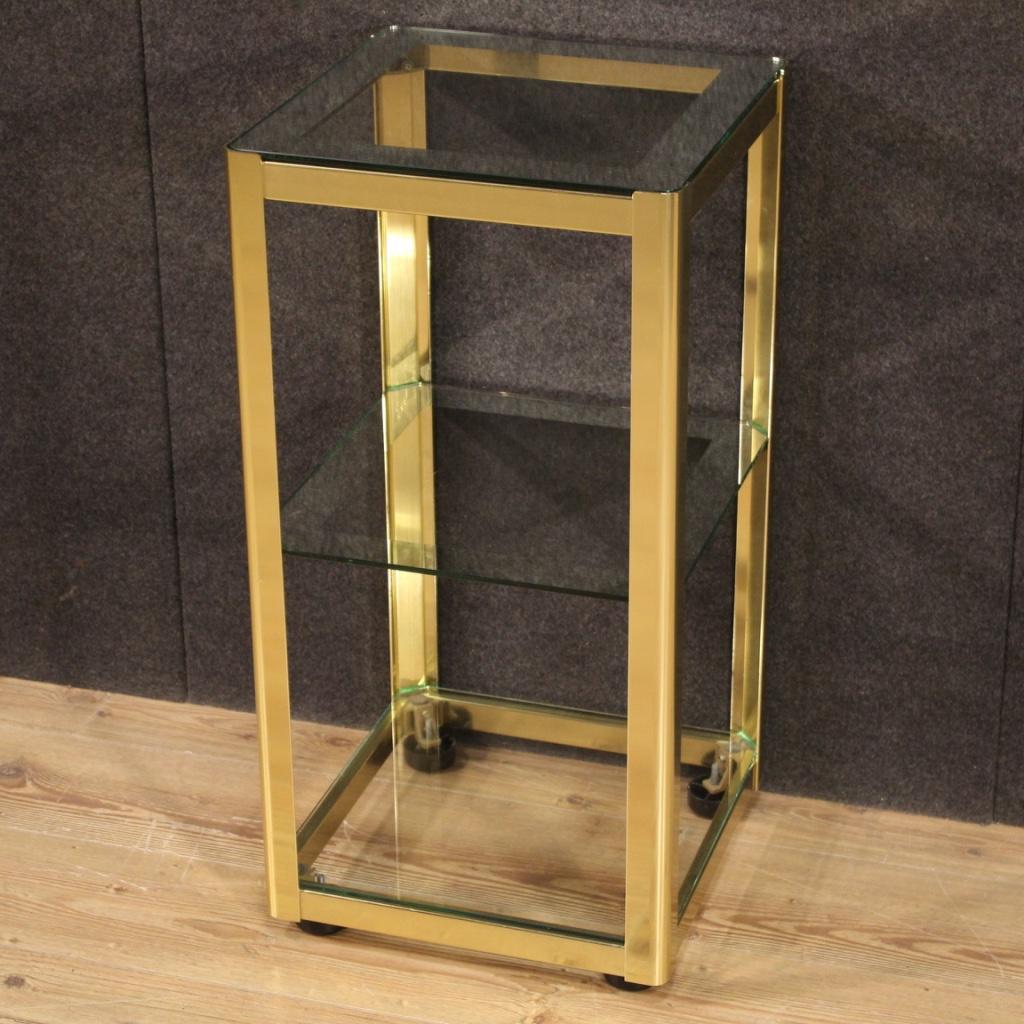 Late 20th Century 20th Century Golden Metal and Glass Italian Design Side Table, 1980
