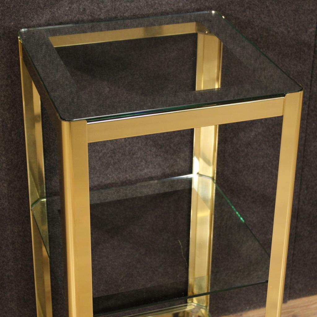 20th Century Golden Metal and Glass Italian Design Side Table, 1980 3