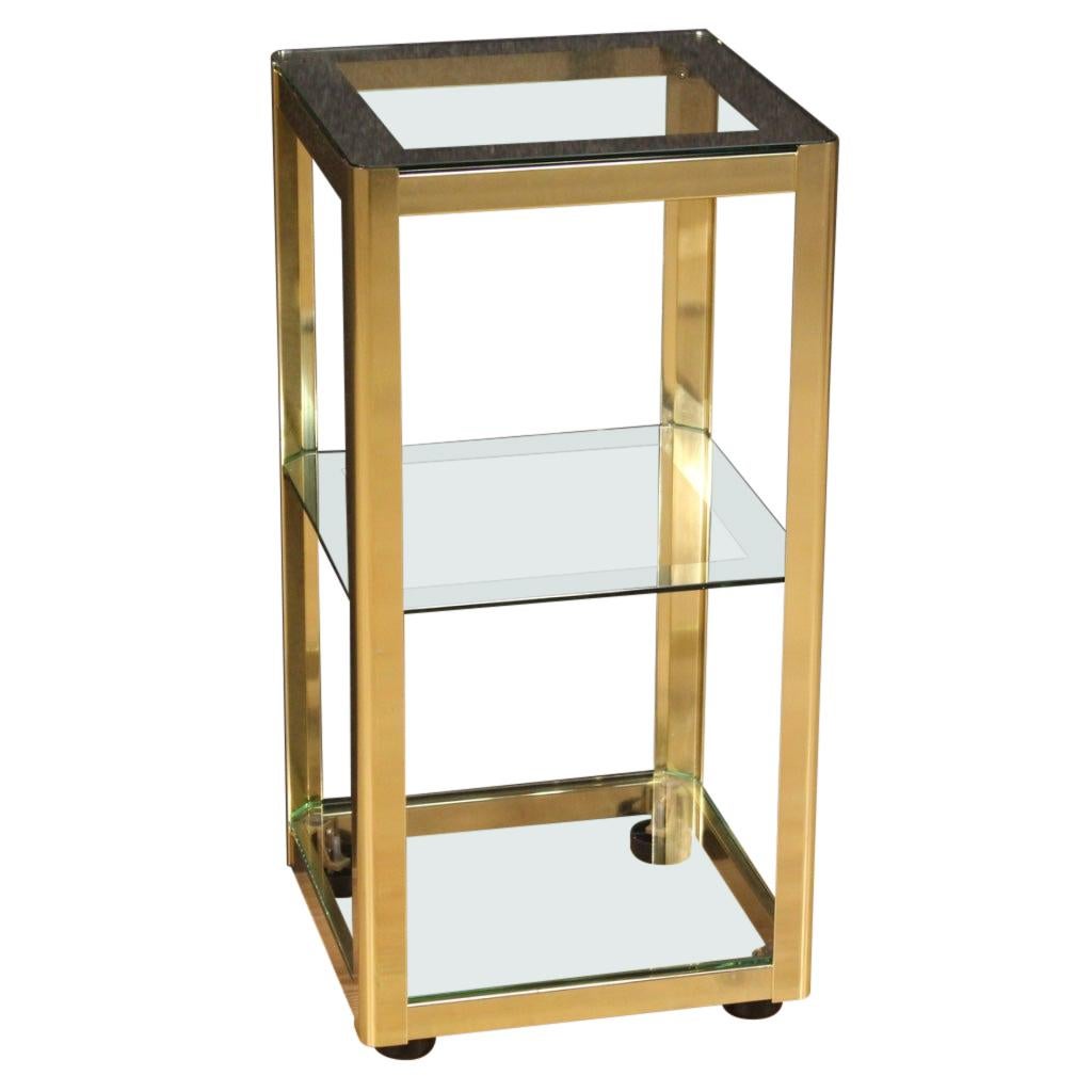 20th Century Golden Metal and Glass Italian Design Side Table, 1980