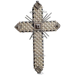 20th Century Golden Wood Cross with Photophores