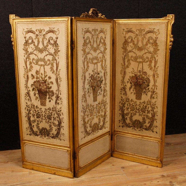 20th Century Golden Wood Italian Screen, 1970 For Sale at 1stDibs