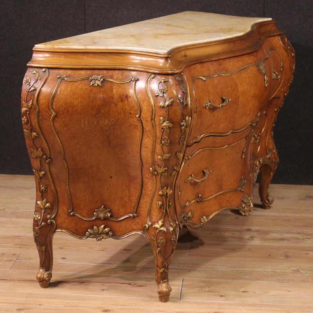 Italian 20th Century Golden Wood with Onyx Top Venetian Chest of Drawers, 1950 For Sale