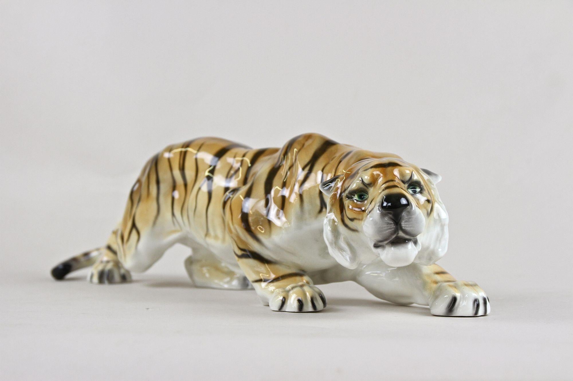 20th Century Goldscheider Ceramic Tiger Figurine, Hallmarked, Germany, Ca. 1920 7