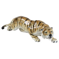 20th Century Goldscheider Ceramic Tiger Figurine, Hallmarked, Germany, Ca. 1920