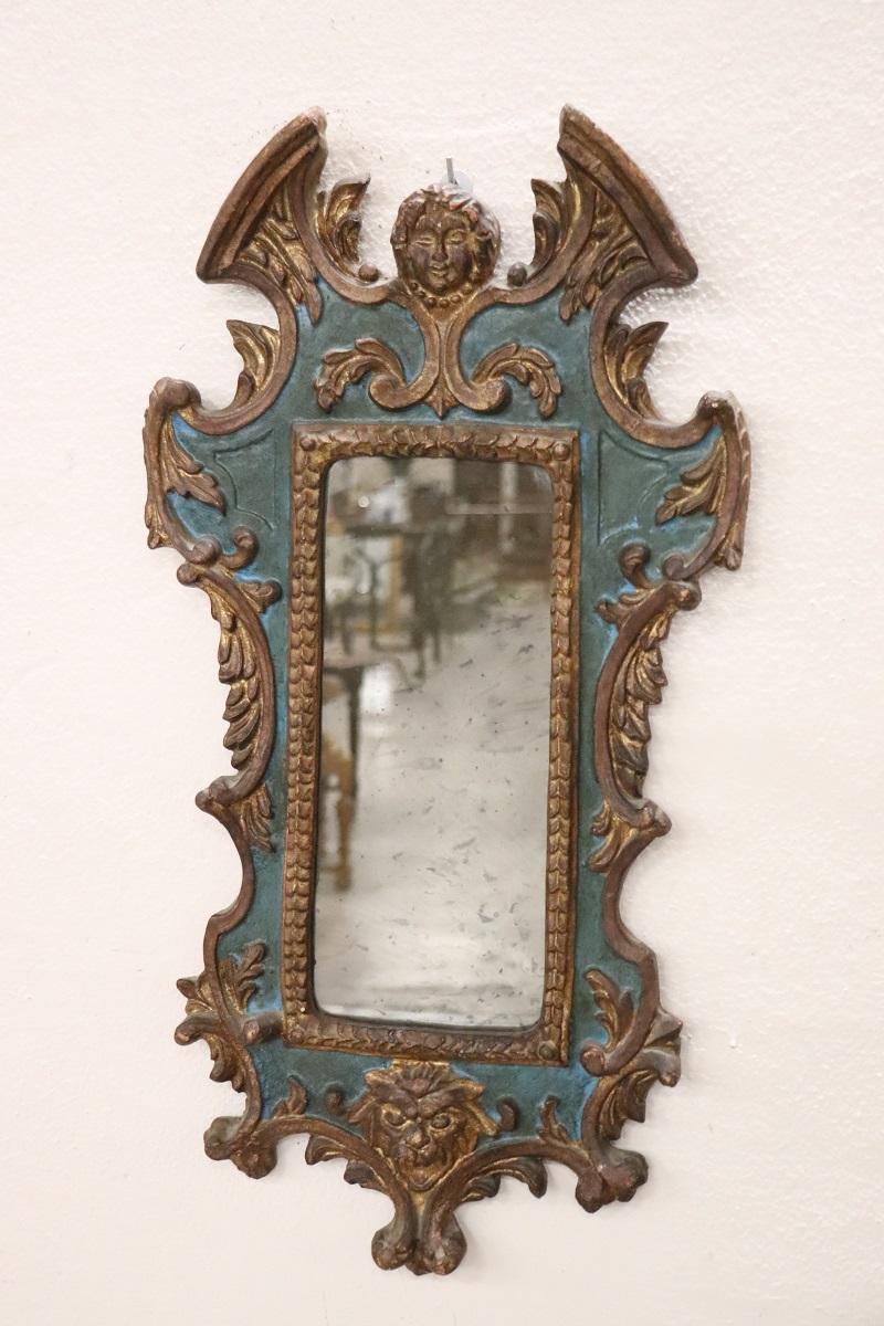 Italian 20th Century Gothic Style Carved Wood Wall Mirror For Sale