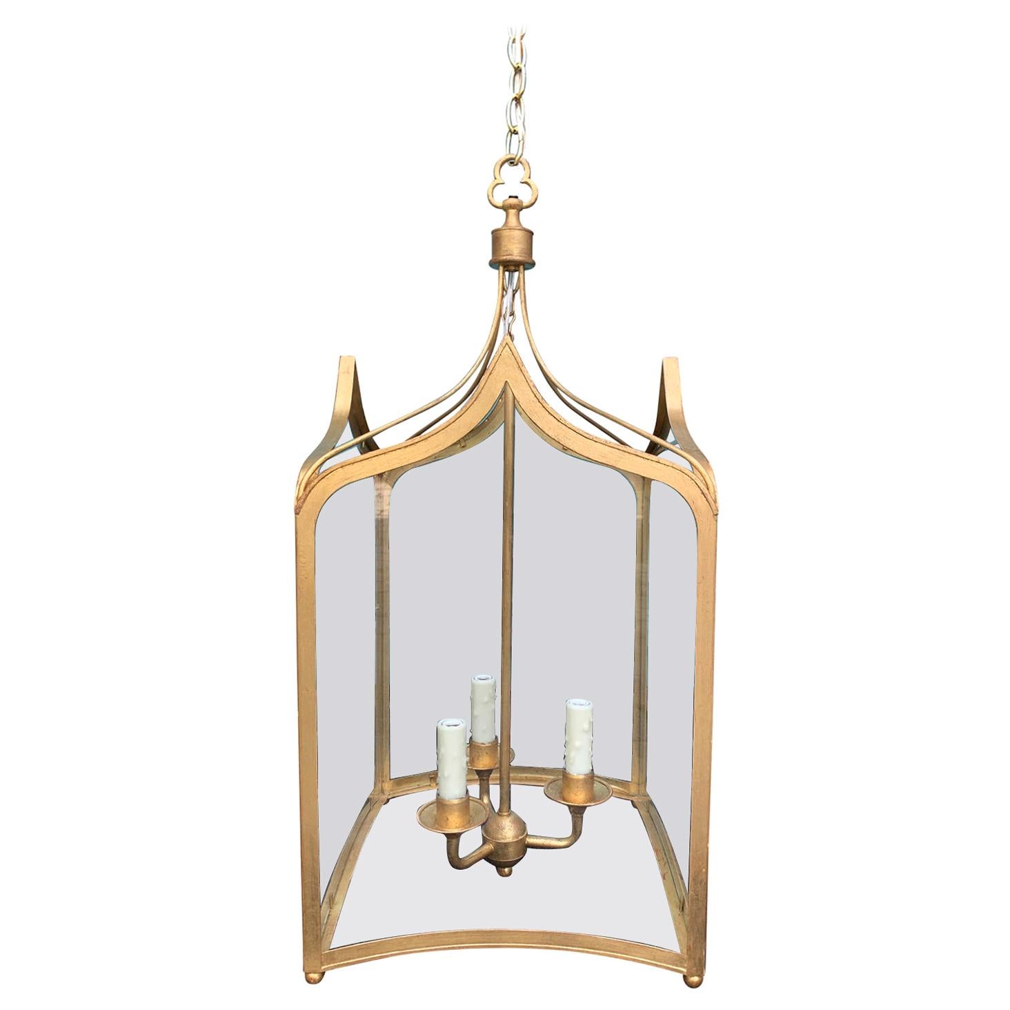 20th Century Gothic Style Custom Gilded Three-Light Lantern