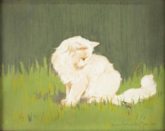 20th Century Gouache Painting - Gabrielle Rainer Istvanffy - White Cat