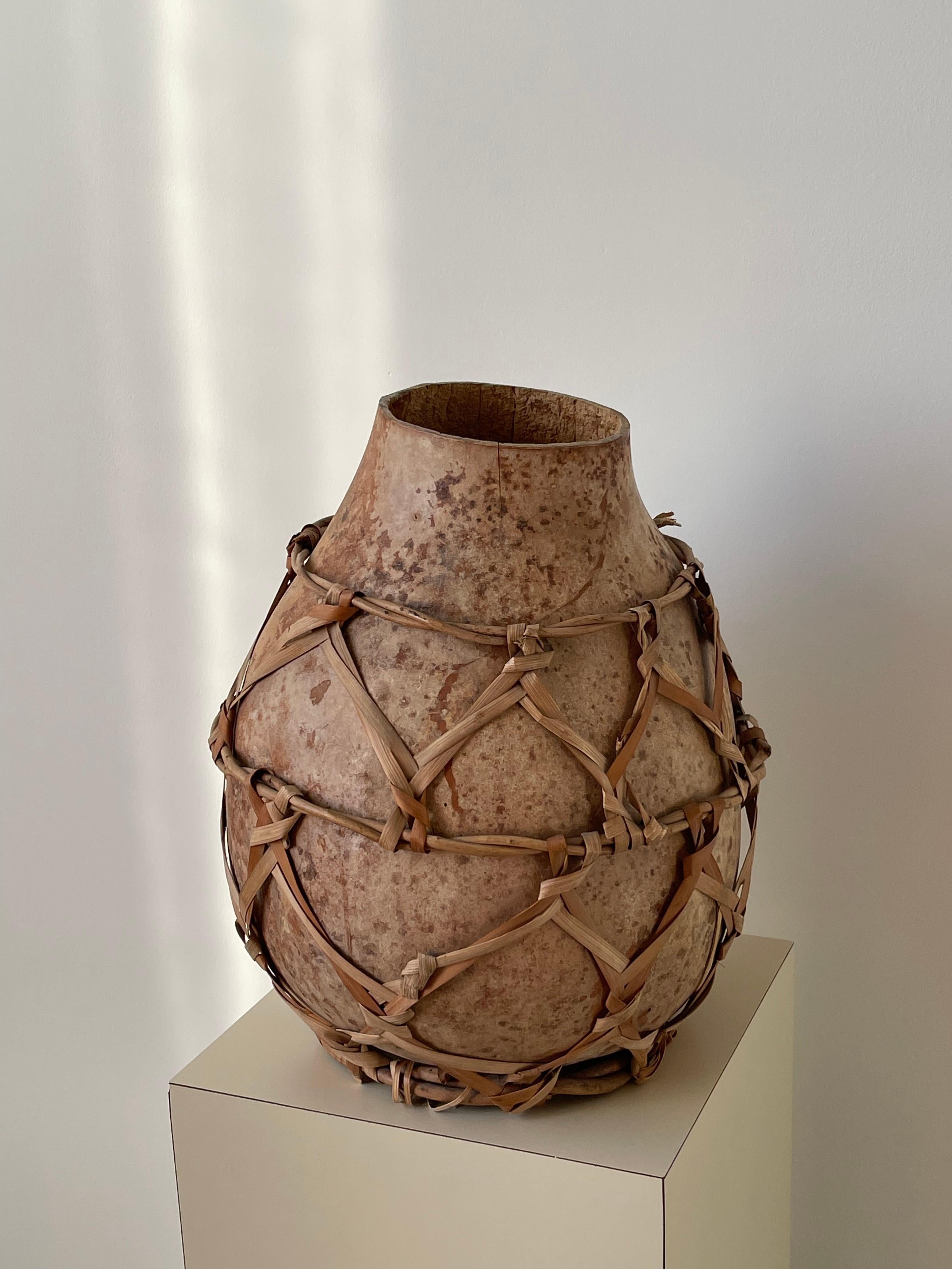 20th Century Gourd Vessel with Reed Weaving For Sale 1