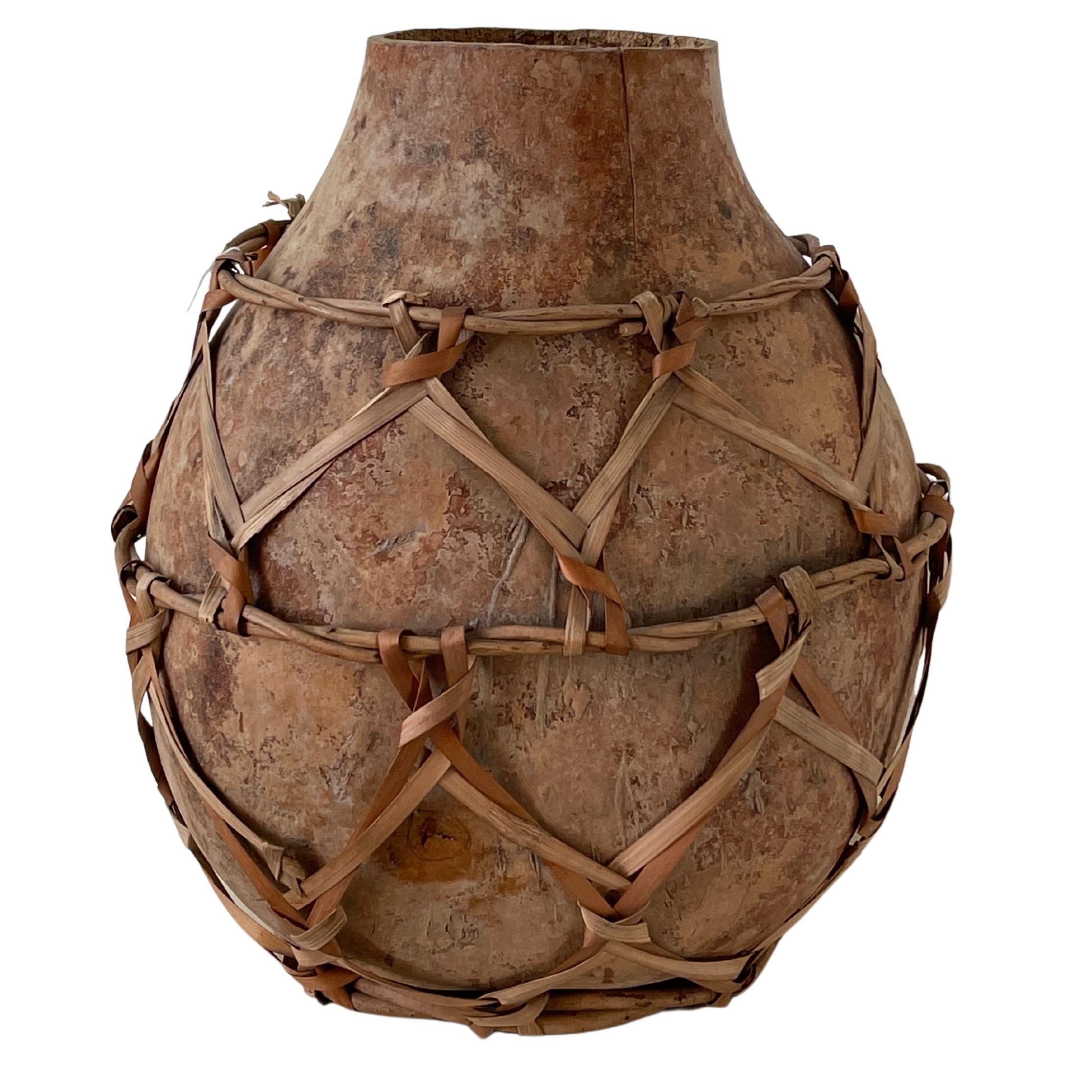 20th Century Gourd Vessel with Reed Weaving For Sale