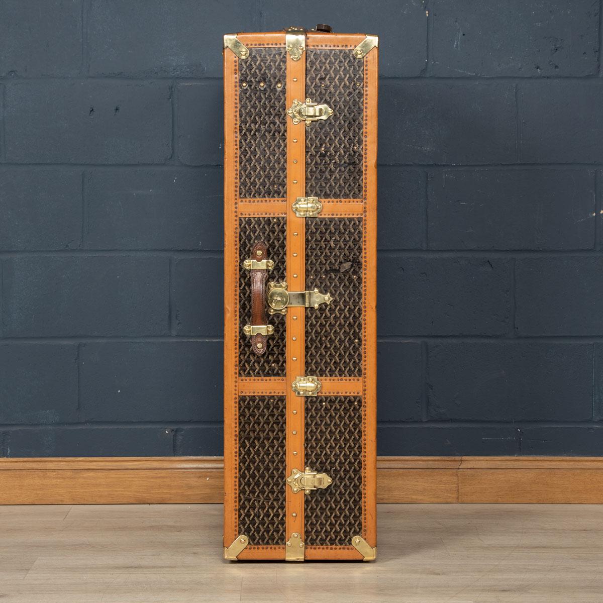 A large Goyard domed top wardrobe trunk in fabulous condition, completely original and with great character, opening to reveal a hanging compartment to the left and a set of drawers to the right hand side.

CONDITION
In Great Condition - wear as