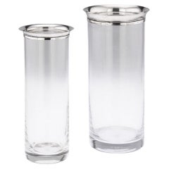 20th Century, Graduated Pair of Silver Mounted Glass Vases by Cartier, France
