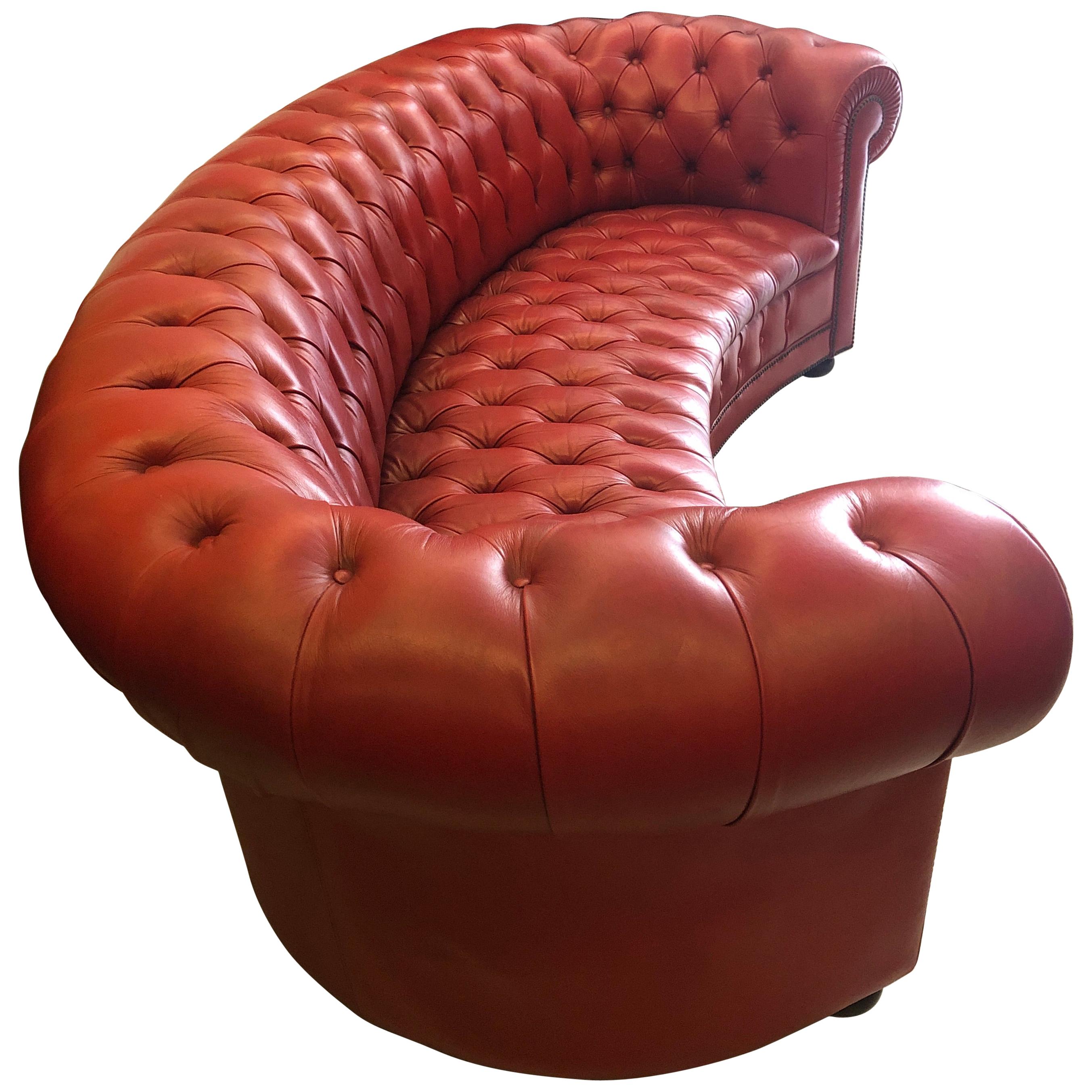 20th Century Grand Red Leather Chesterfield Oval Canapé, England