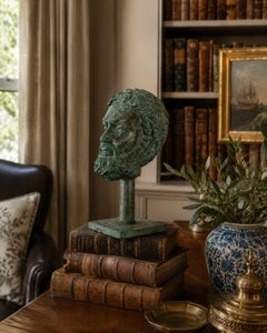 20th Century Grand Tour Neoclassical Bronze Verdigris Bust of Plato on Stand
